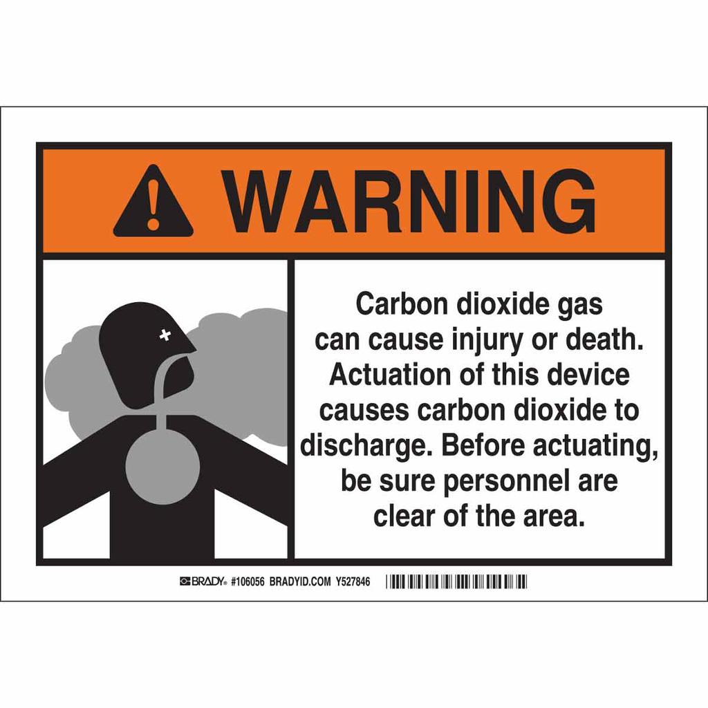 Product image for Brady 106056 WARNING Carbon Dioxide Gas Can Cause Injury Or Death... Sign, 7" H x 10" W x 0.006" D, Polyester