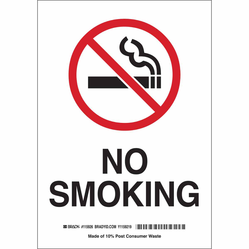 Product image for Brady 72295 No Smoking Sign, 20" H x 14" W x 0.1" D, Fiberglass