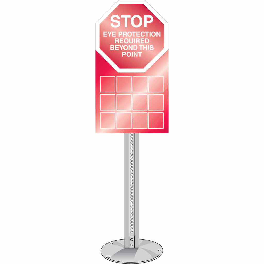 Product image for Brady 50914 STOP Eye Protection Required Beyond This Point Sign, 36" H x 18" W, White on Red