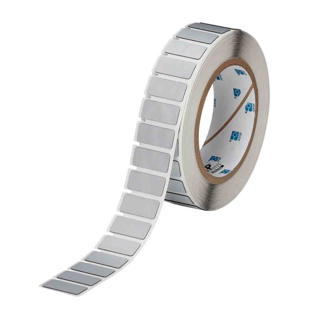 Product image for Brady THTEP-171-593-.5SL Foam Backed Raised Panel Labels, 0.49" H x 1.06" W, Silver, Roll of 500 Labels