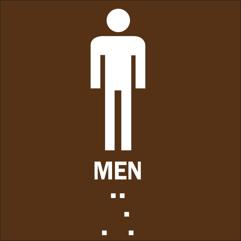Product image for Brady 70128 Braille ADA Men Sign, 8" H x 8" W, White on Brown, Plastic