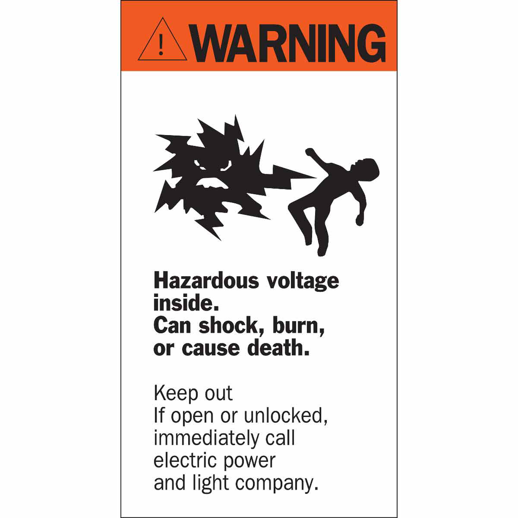 Product image for Brady 46346 WARNING HAZARDOUS VOLTAGE INSIDE Sign, 8" H x 4.5" W x 0.0035" D, Black/Red on White
