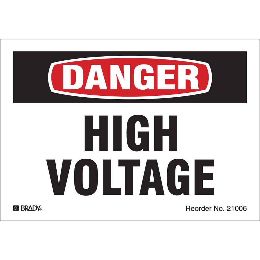 Product image for Brady 21006LS HIGH VOLTAGE, 3.5" H x 5" W, Black/Red on White, Pack of 8 Labels