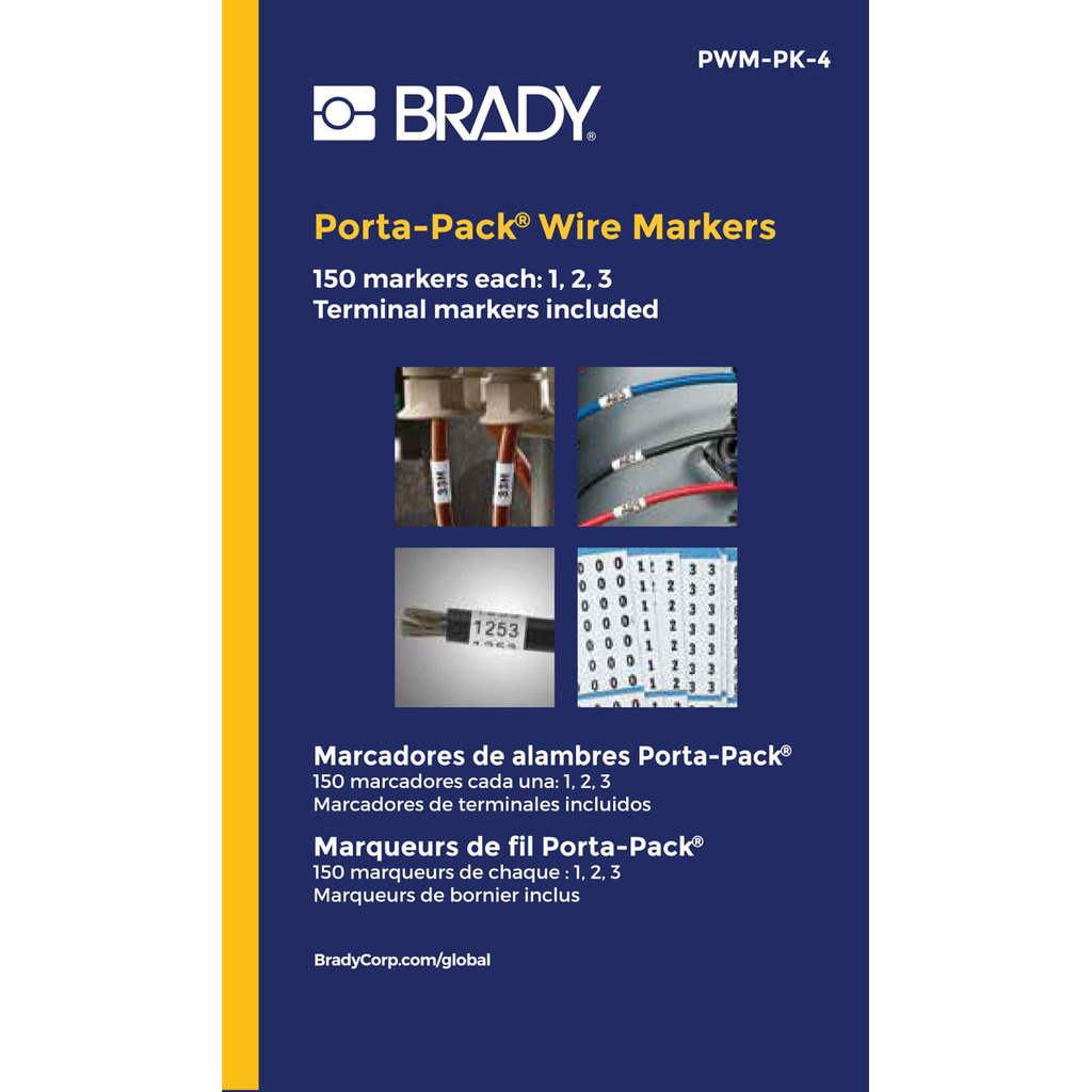 Product image for Brady PWM-PK-4 Porta-Pack® Wire Marker Book - Repositionable Vinyl Cloth, Legend 1, 2, 3