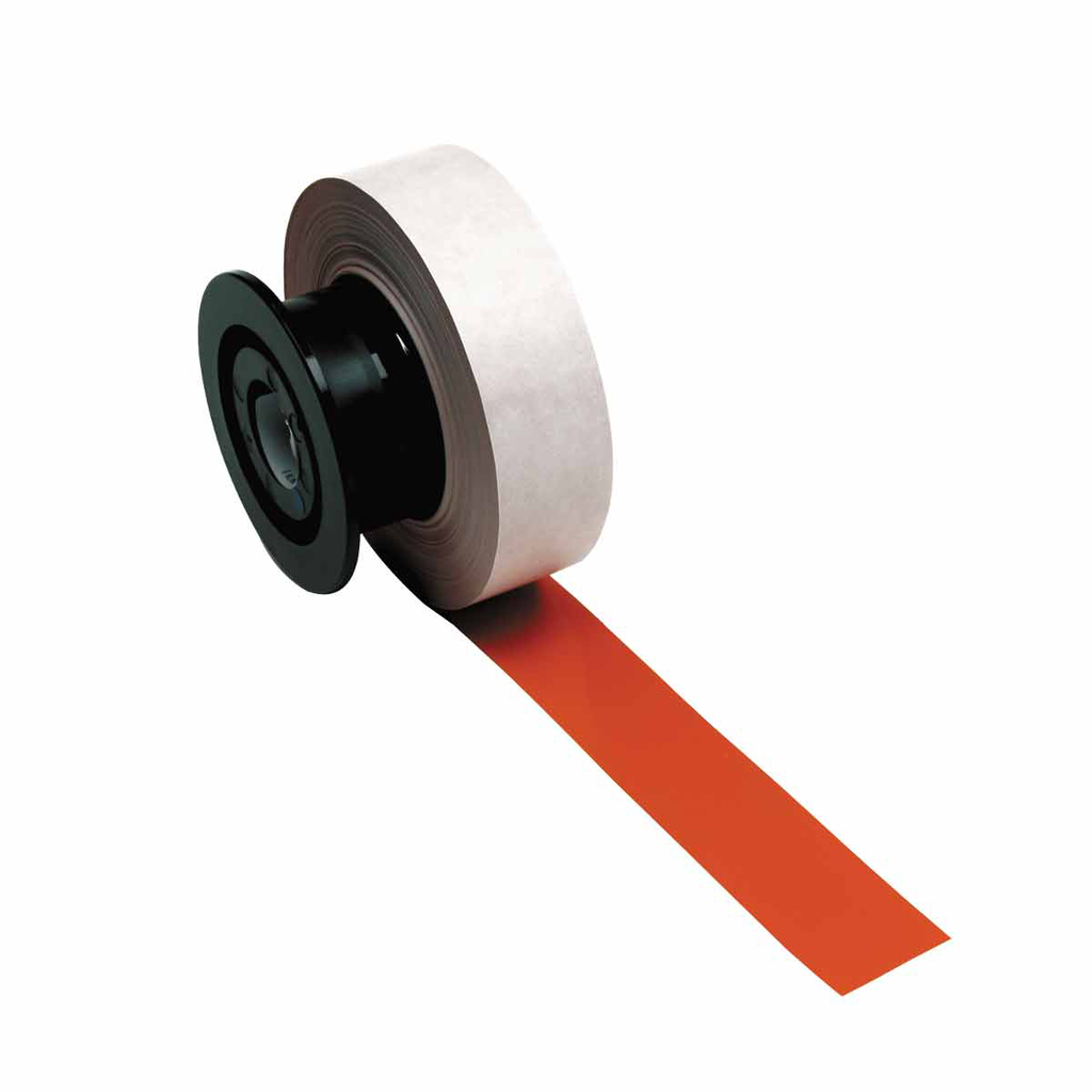 Product image for Brady 120852 MiniMark Series General Purpose Vinyl Labels, 1.125" W x 110' L, Orange, Acrylic