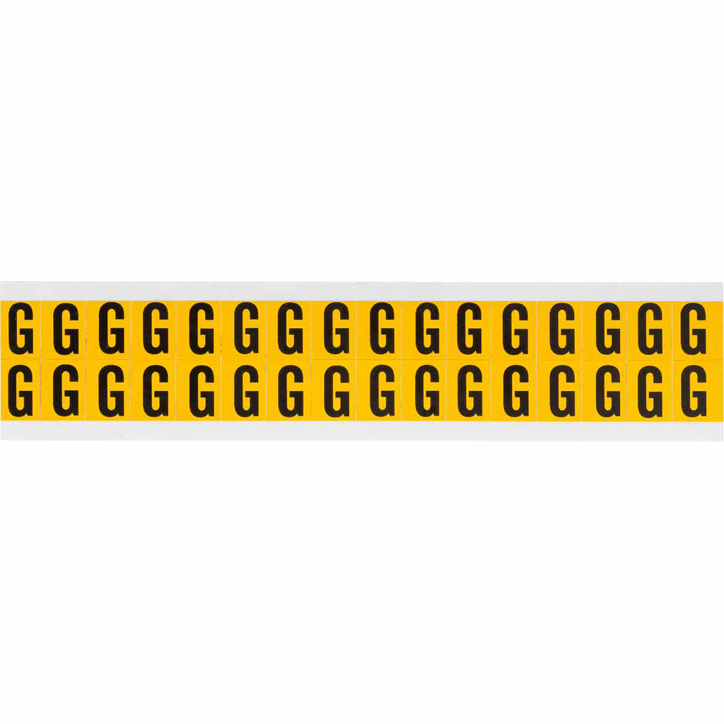 Product image for Brady 1520-G 15 Series Pressure Sensitive Vinyl Letter Labels - 0.625" H, Black on Yellow, G
