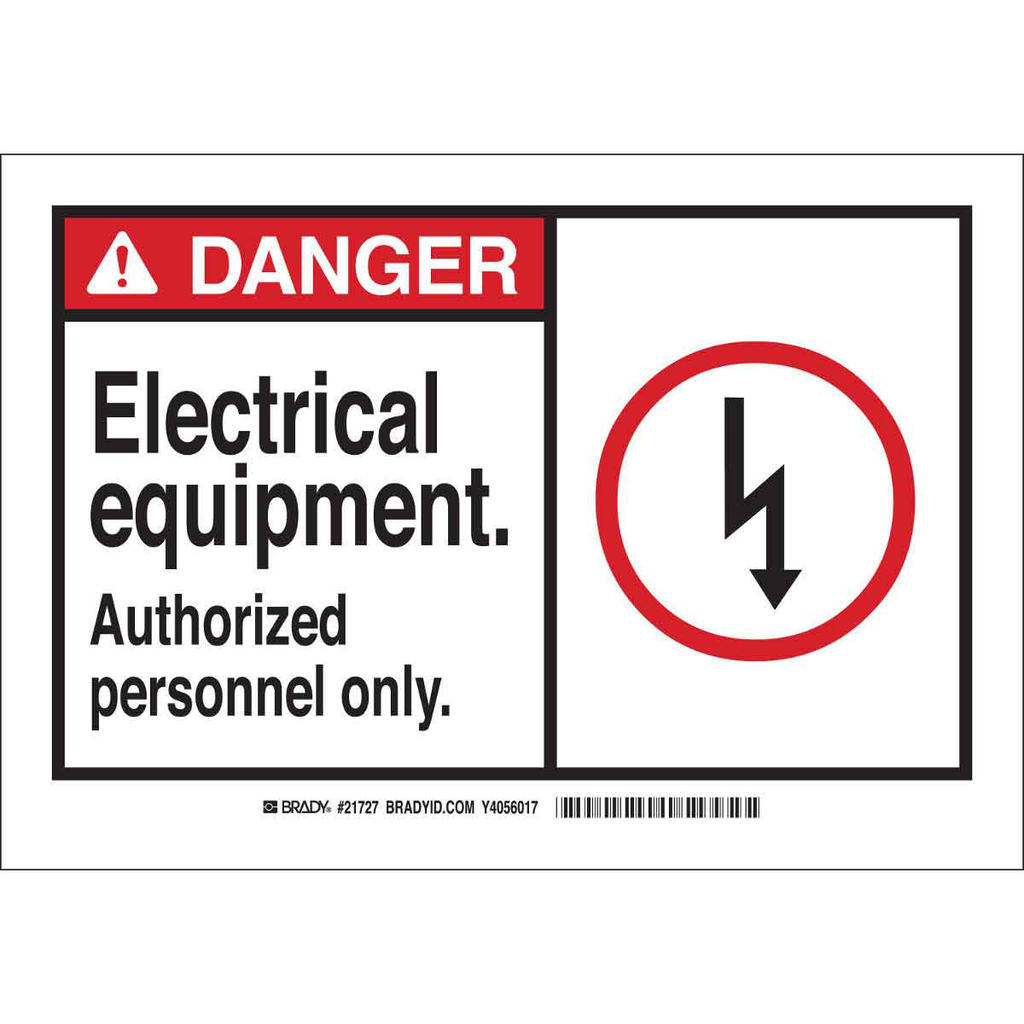 Product image for Brady 26547 DANGER Electrical Equipment. Authorized Personnel Only. w/Bolt Sign, 10" H x 14" W x 0.06" D, Polystyrene