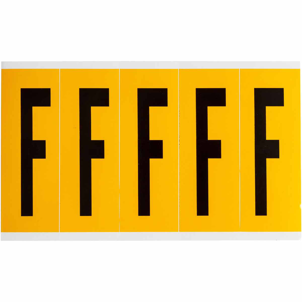 Product image for Brady 1560-F 15 Series Pressure Sensitive Vinyl Letter Labels - 3.875" H, Black on Yellow, F
