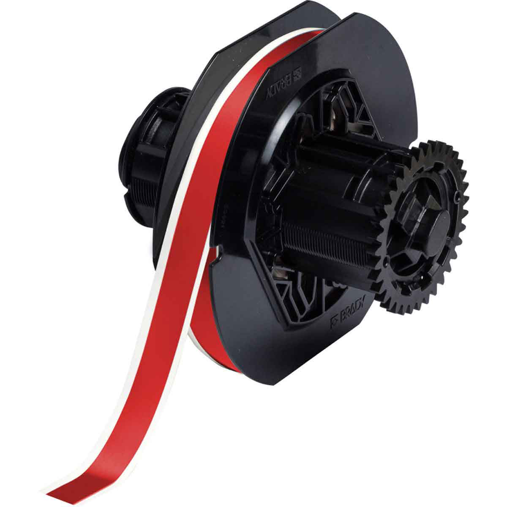 Product image for Brady B30C-500-569-RD B30 Series Low Halide Polyester Labels, 0.5" W x 100' L, Red