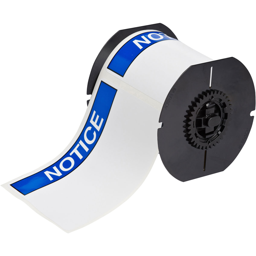 Product image for Brady B30-25-595-ANSINO B30 Series Indoor/Outdoor Vinyl Labels with Header, 4" H x 6" W, Roll of 175 Labels, Blue on White