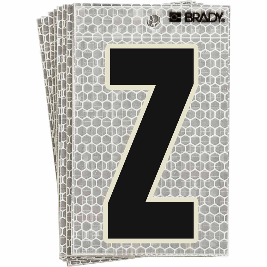 Product image for Brady 3020-Z 3020 Series Glow in the Dark Number and Letter Labels, Black/Green Glow on Silver, Pack of 10 Labels, Z