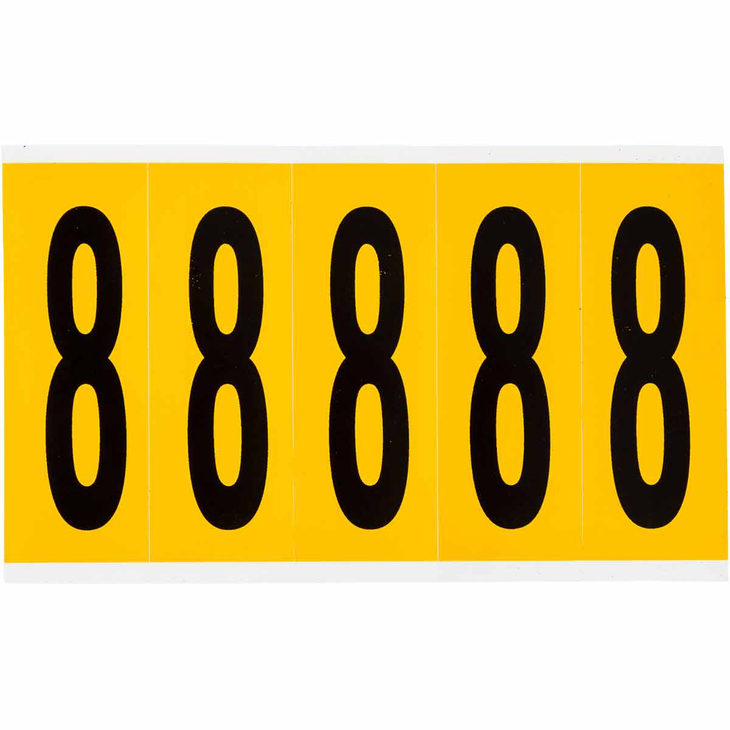 Product image for Brady 1560-8 15 Series Pressure Sensitive Vinyl Number Labels - 3.875" H, Black on Yellow, 8