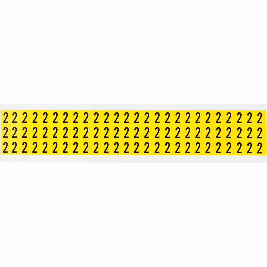 Product image for Brady 3410-2 Repositionable Vinyl 0.375 in Black on Yellow, Numbers 2 Card of 78 Labels