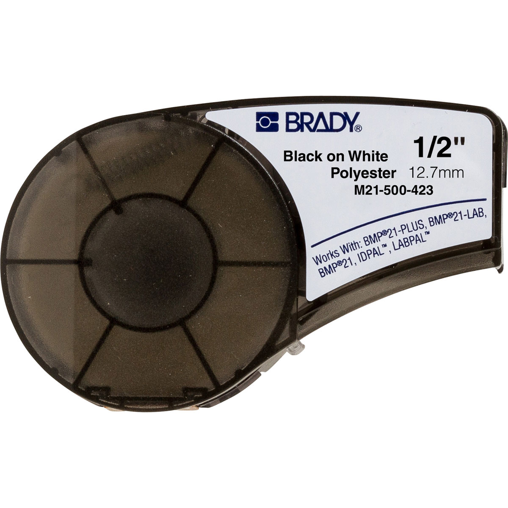 Product image for Brady M21-500-423 BMP21 Series White Polyester Labels 0.5" W x 21' L