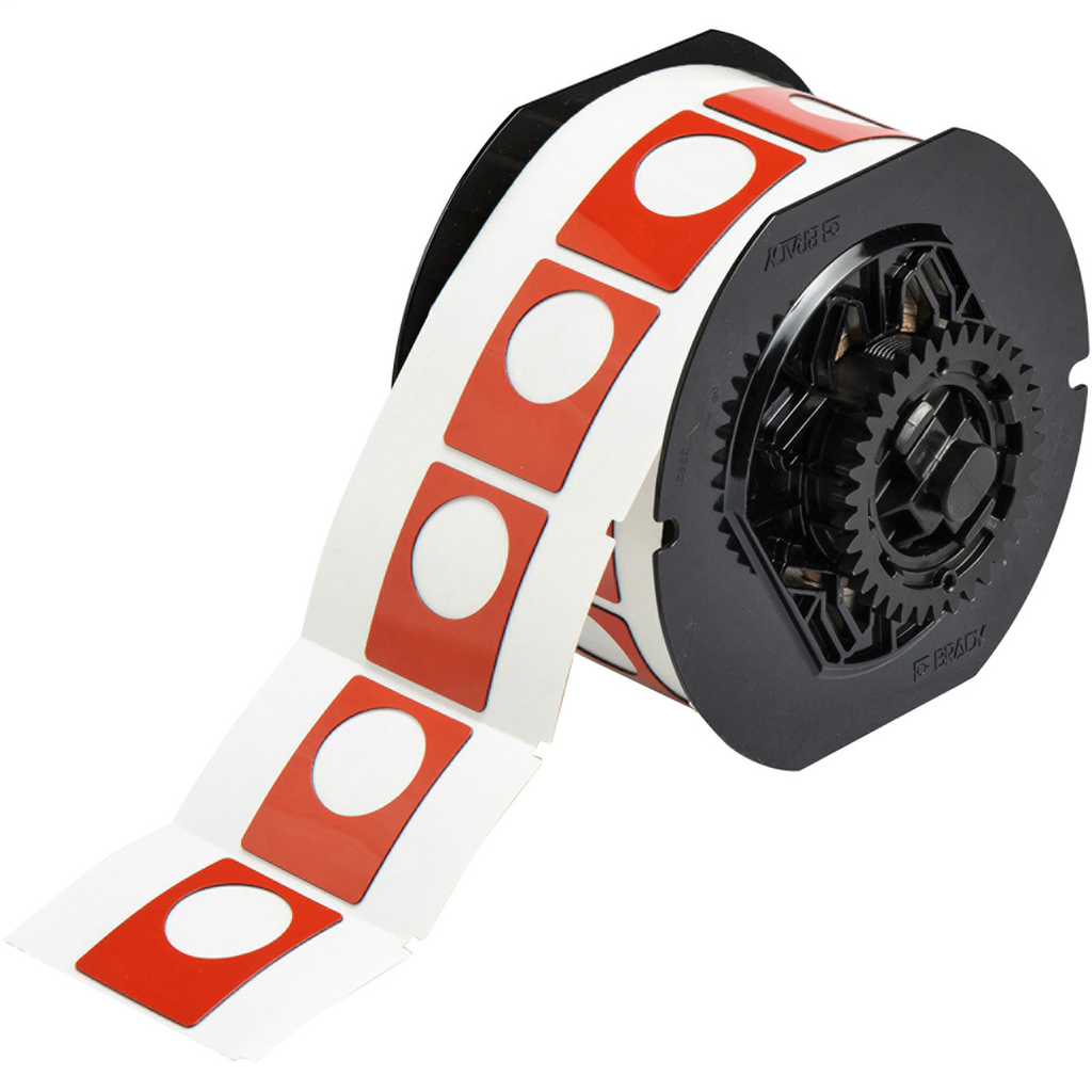 Product image for Brady B30EP-167U-593-RD B30 Series Raised Panel Polyester Push Button Labels, 1.5" H x 1.2" W, Roll of 200 Labels, Red