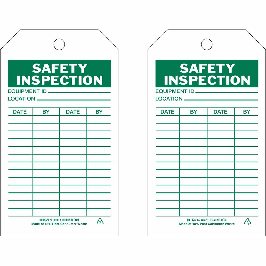 Product image for Brady 86611 Inspection & Material Control Tags, SAFETY INSPECTION, 7" H x 4" W, Green on White