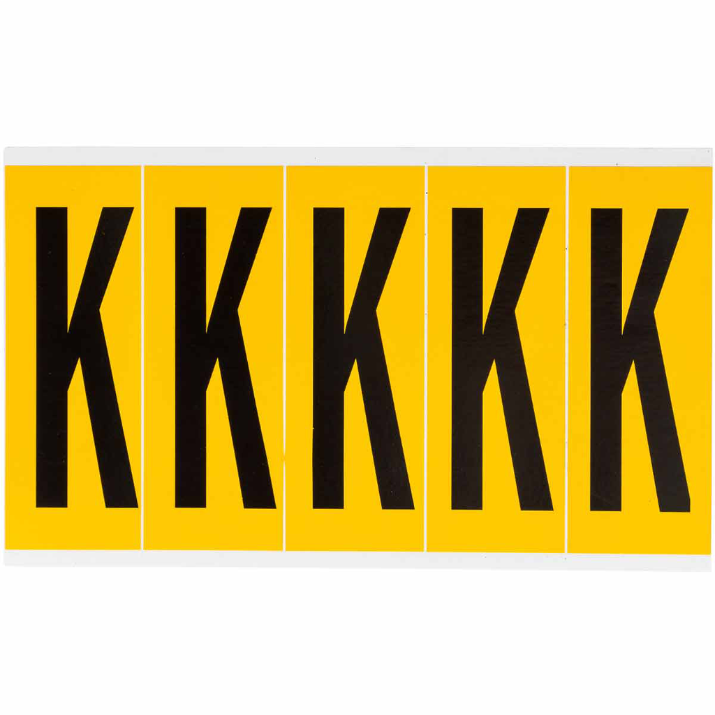 Product image for Brady 1560-K 15 Series Pressure Sensitive Vinyl Letter Labels - 3.875" H, Black on Yellow, K