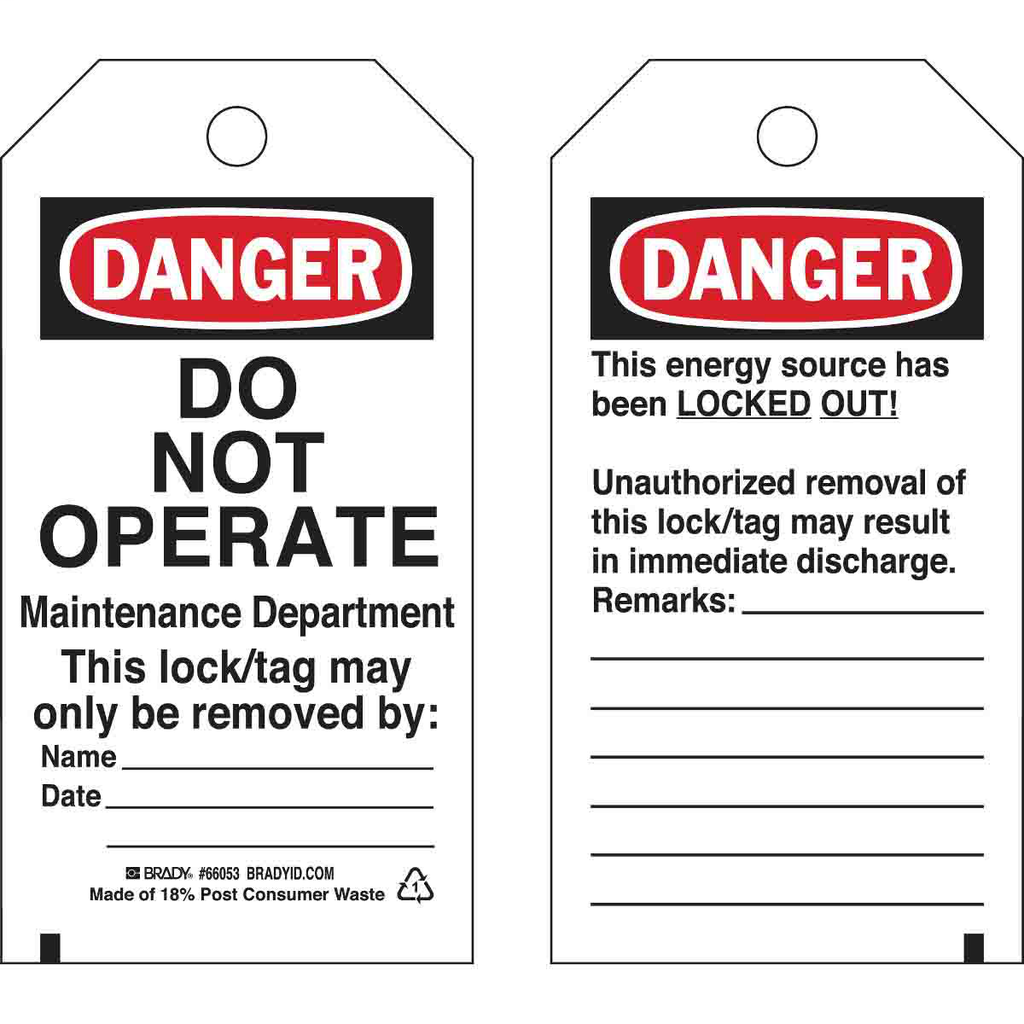 BRADY 65503 LOCKOUT TAGS BRADY 65503 LOCKOUT TAGS