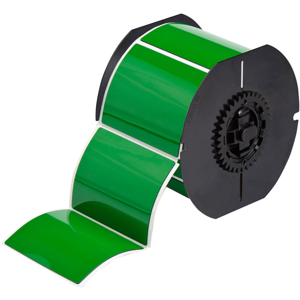 Product image for Brady B30EP-177-593-GN B30 Series Raised Panel Polyester Labels, 2.5" H x 3" W, Roll of 125 Labels, Green