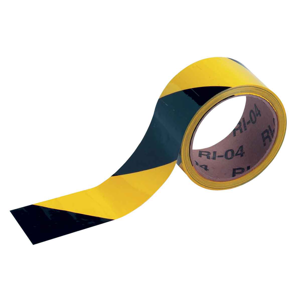 Product image for Brady 55302 Marking Tape Roll - High Performance Vinyl, Diagonal Stripes, Black on Yellow, 2" x 18 yd