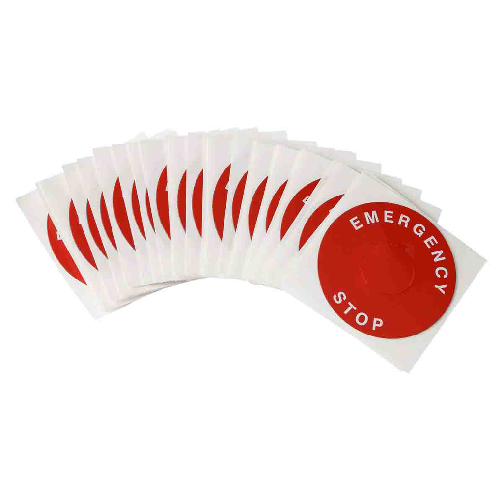 Product image for Brady THTEP-247-593RD EMERGENCY STOP Raised Panel Labels, 2.36" Dia, Red