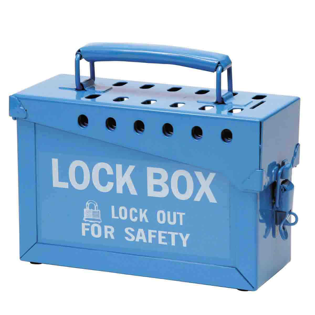 Product image for Brady 45190 Portable Metal Group Lockout Box, Blue, 40 Lock Capacity