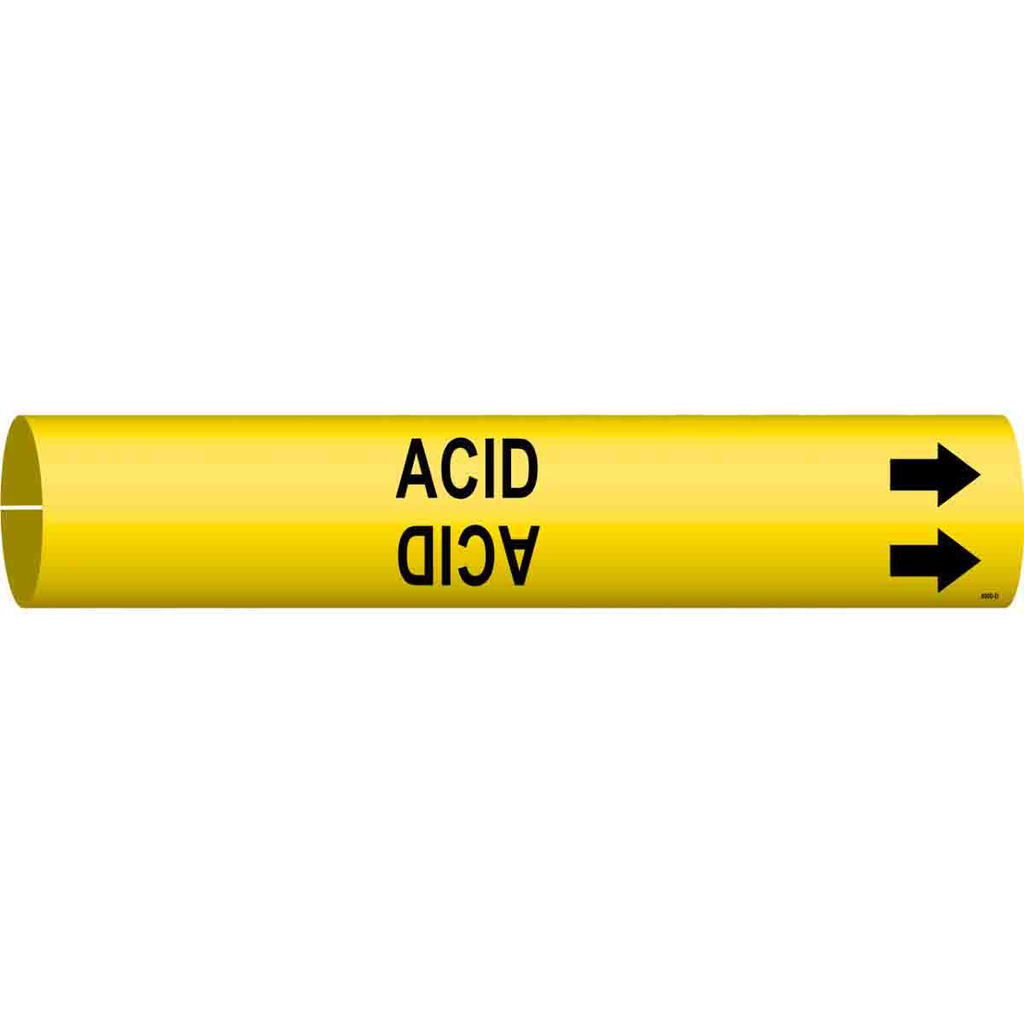 Product image for Brady 4000-D ACID Pipe Marker, 2.8125" H x 2.8125" W, Fits Pipes 4" Dia. Thru 6" Dia.