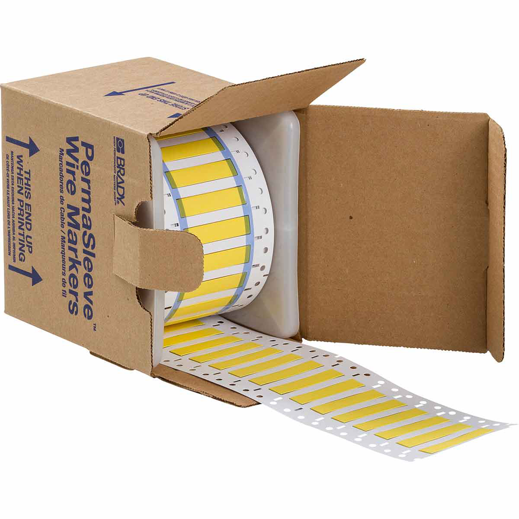 Product image for Brady PS-250-2-YL-S PermaSleeve Polyolefin Wire Marking Sleeves, Yellow, 0.25" Dia x 2" W, Roll of 500 Each