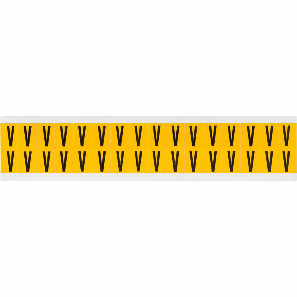 Product image for Brady 1520-V 15 Series Pressure Sensitive Vinyl Letter Labels - 0.625" H, Black on Yellow, V