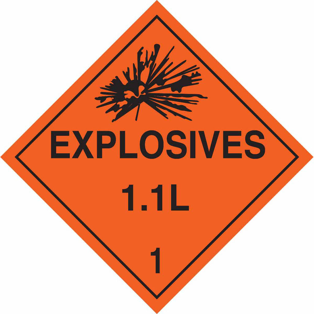 Product image for Brady 63378 Explosives 11L 1 Sign, 10.75" H x 10.75" W x 0.024" D, Paper