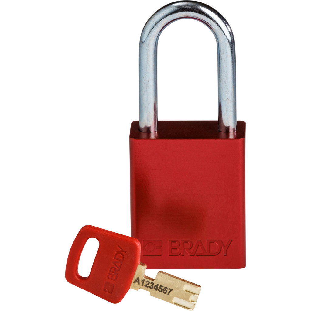 Product image for Brady ALU-RED-38ST-KD Brady SafeKey Lockout Padlock Aluminum Red 1.5" Steel Shkl Keyed Different