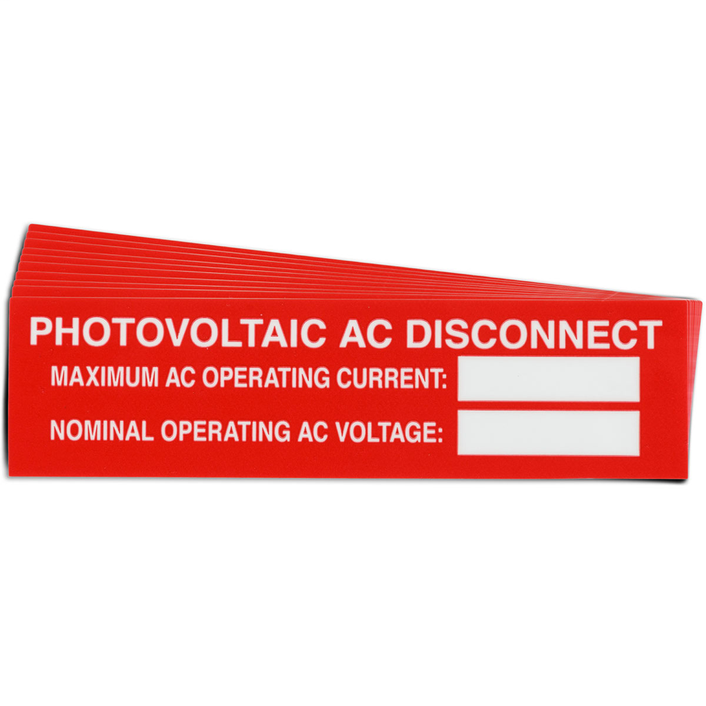 Product image for Brady 149869 Pre-Printed SOLAR AC DISCON VAR Warning Labels, 1"x4" Vinyl, 25Pk