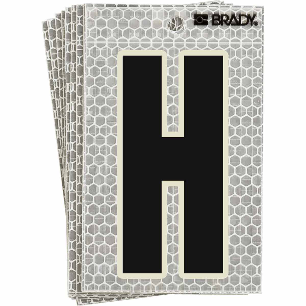Brady 3020-H 3020 Series Glow in the Dark Number and Letter Labels, Black/Green Glow on Silver, Pack of 10 Labels, H Product image for Brady 3020-H 3020 Series Glow in the Dark Number and Letter Labels, Black/Green Glow on Silver, Pack of 10 Labels, H