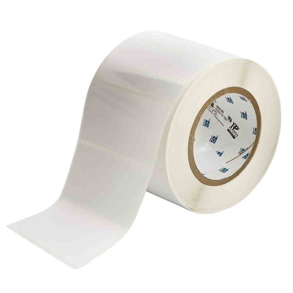 Product image for Brady THT-55-423-1 Glossy Polyester Labels, 2" H x 4" W, Roll of 1000 Labels, White