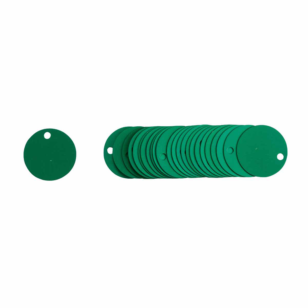 Product image for Brady 49903 Blank Valve Tags, 1-1/2" Dia, Aluminum, Green