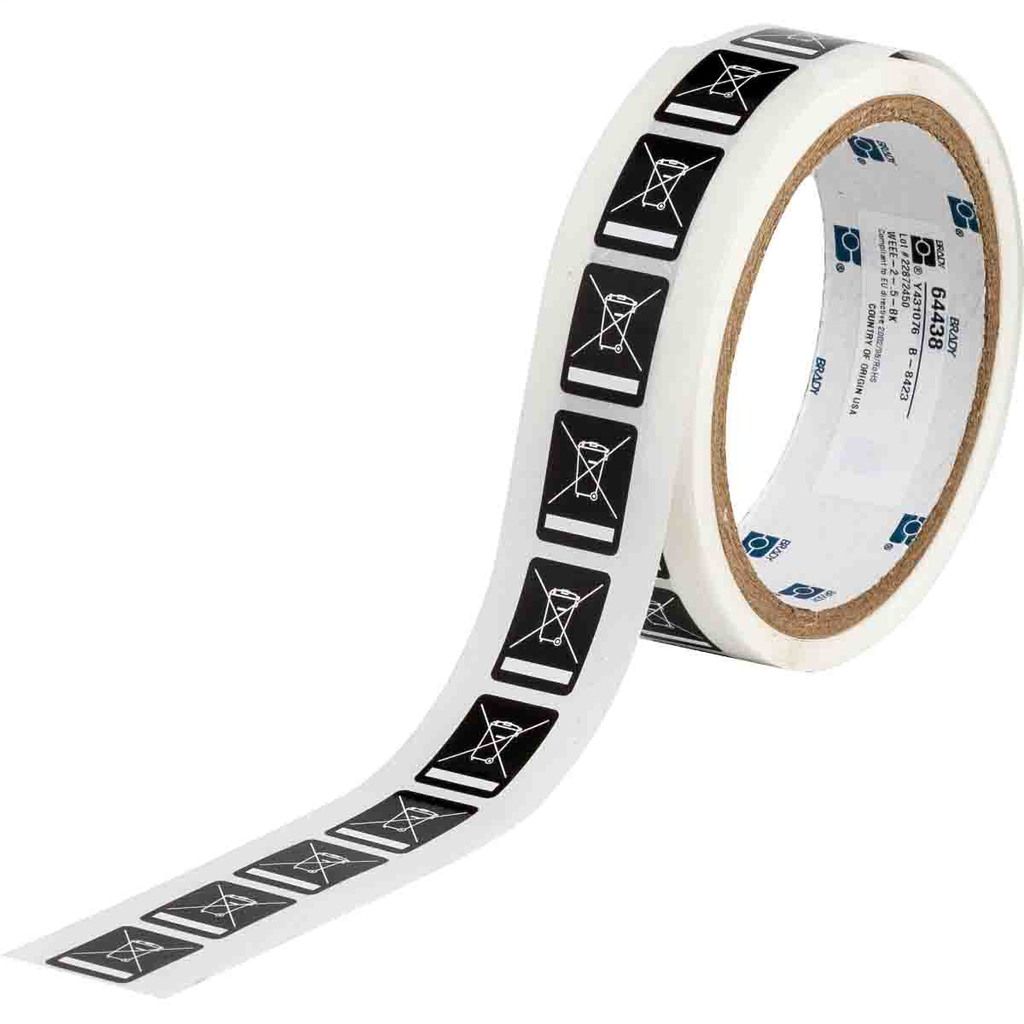Product image for Brady WEEE-2-.5-BK WEEE Labels, 0.8" H x 0.6" W, Roll of 500 Labels, White on Black