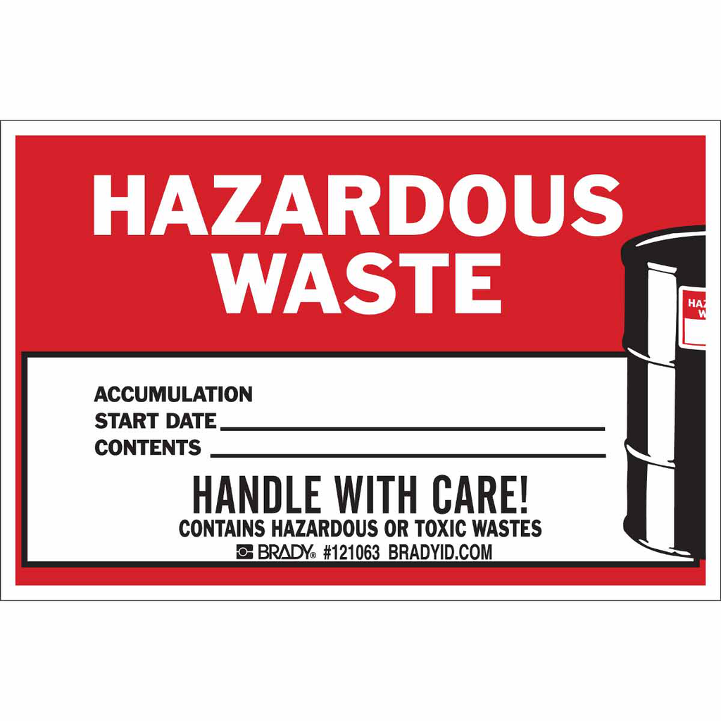 Product image for Brady 121063 HAZARDOUS WASTE ACCUMULATION START DATE CONTENTS Labels, Pack of 100 Labels
