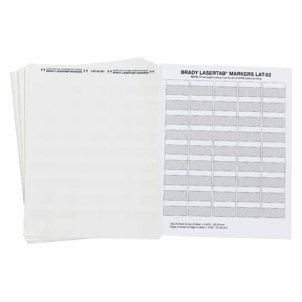 Product image for Brady LAT-52-361-1 LaserTab Series Self-Laminating Polyester Labels, 1" H x 1.5" Wx 0.2" Dia, Pack of 23 Sheets