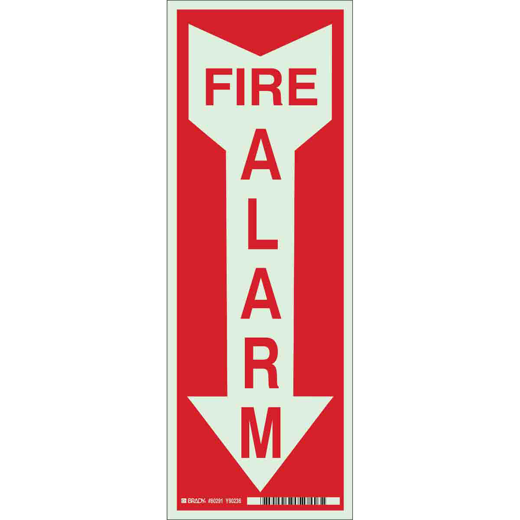 Product image for Brady 80223 Fire Alarm Sign, 14" H x 5" W x 0.008" D, Red on Glow, Polyester