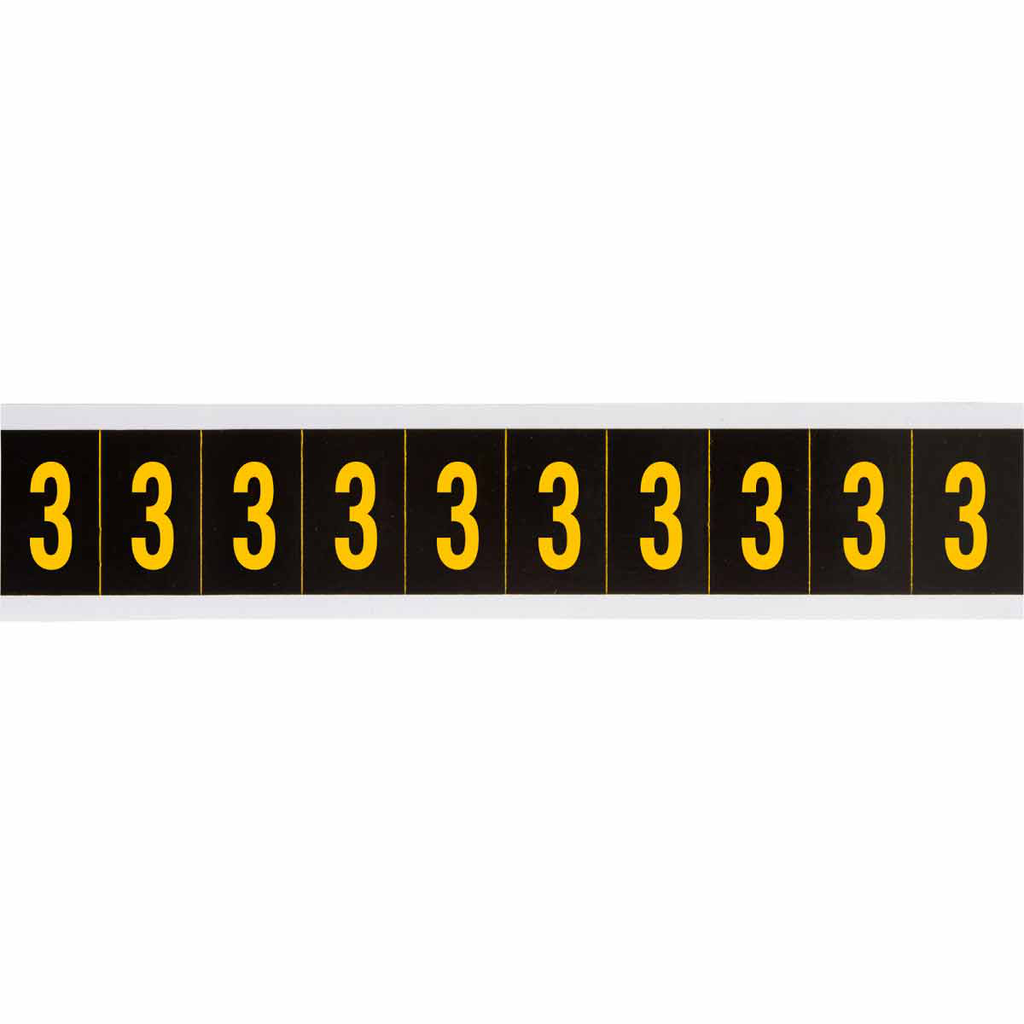 Product image for Brady 7897-3 Outdoor Utility Pressure Sensitive Vinyl Number Labels - 2" H, Yellow on Black, 3