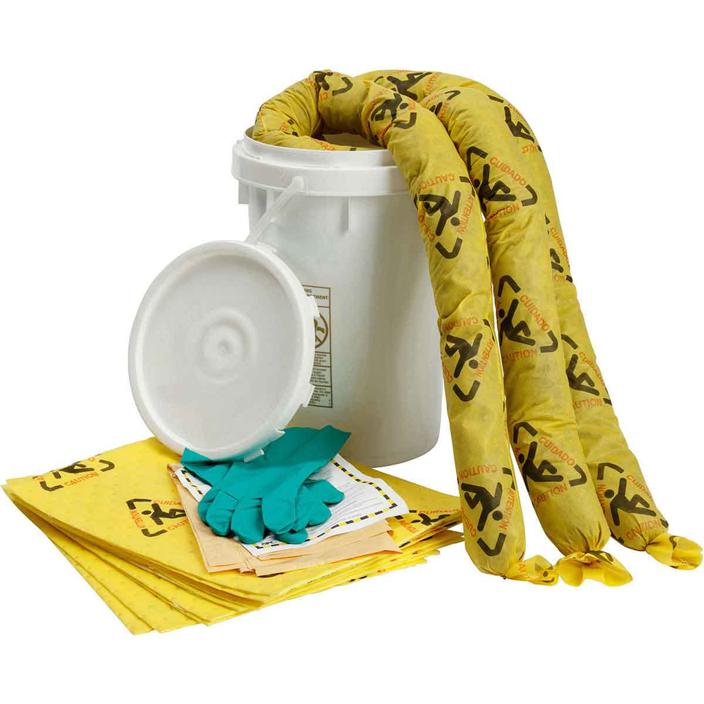 Product image for Brady SKCH-BKT BRIGHTSORB® 6.5-Gallon Bucket Spill Control Kit - Chemical Application, Printed with Caution Warning