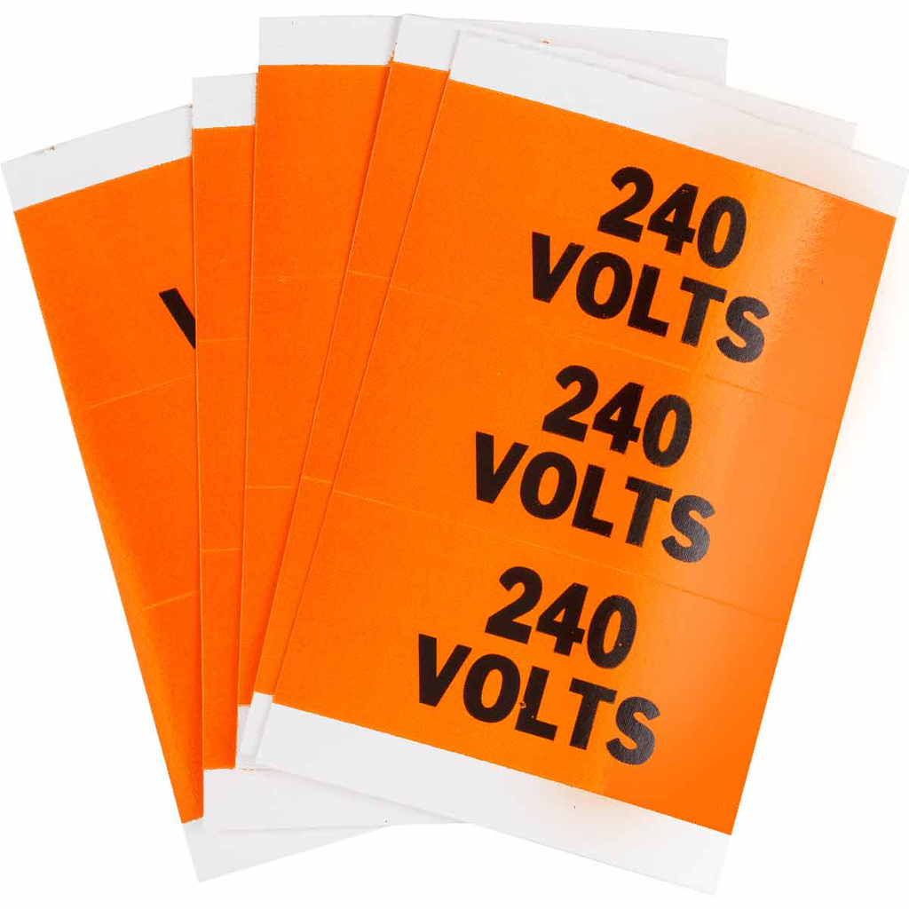 Product image for Brady 44501 Porta-Pack 240 VOLTS Labels, 0.563" H x 3.25" W x 0.0073" D, Black on Orange