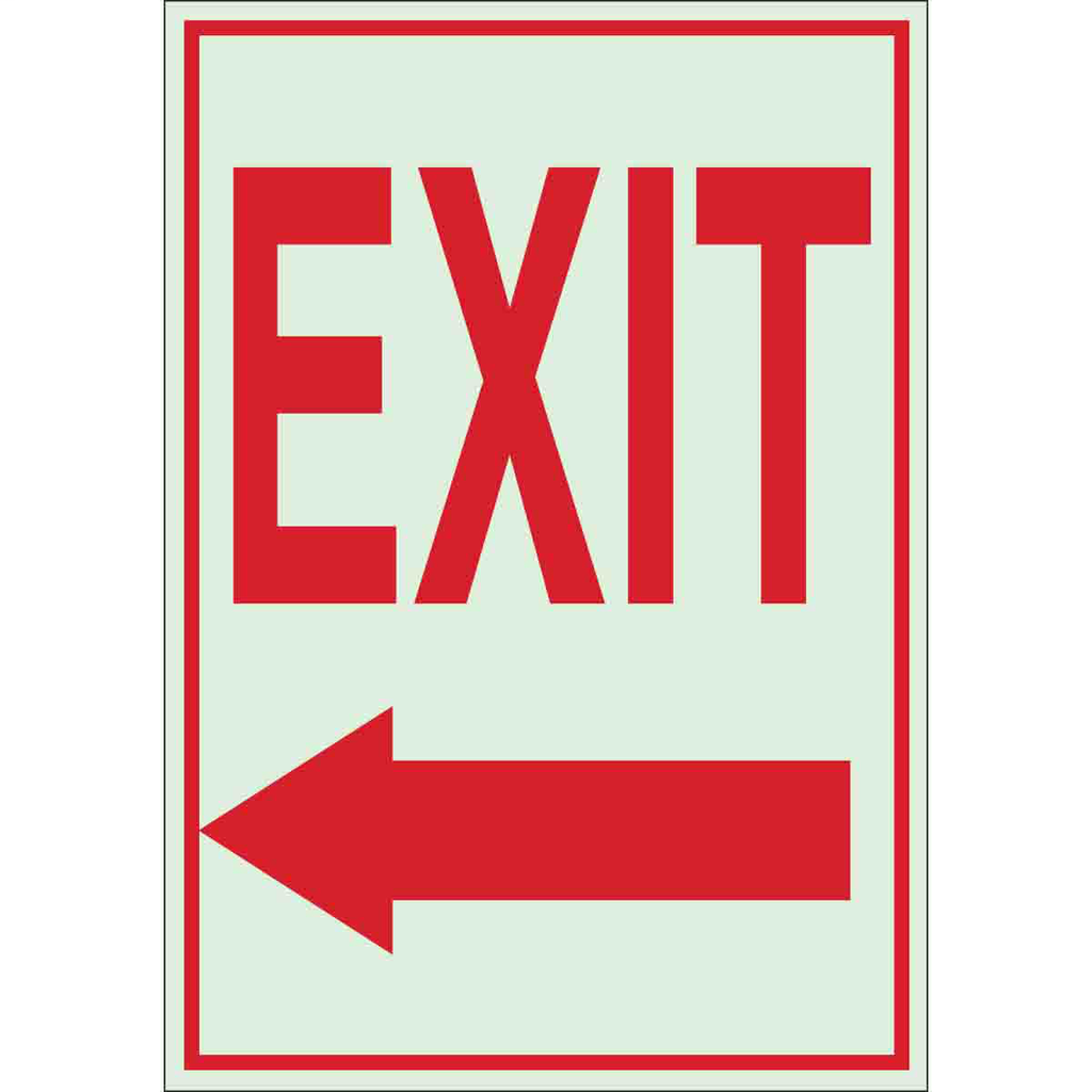 Product image for Brady 80288 BradyGlo Exit Sign, Red on Glow, 14" H x 10" W x 0.063" D, Arrow Direction: Left
