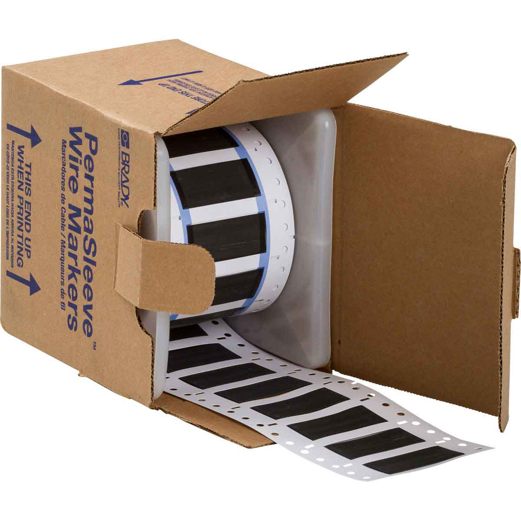 Product image for Brady PS-500-2-BK-2 PermaSleeve Polyolefin Wire Marking Sleeves, 0.5" Dia x 1" W, Black, Roll of 1000