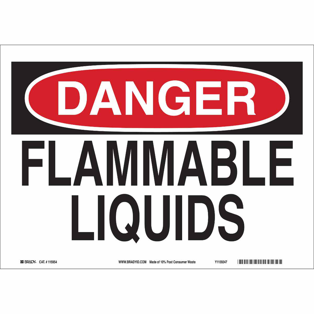 Product image for Brady 116118 DANGER Flammable Liquids Sign, 10" H x 14" W x 0.055" D, Polypropylene