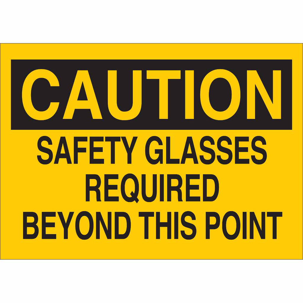Product image for Brady 41157 CAUTION Safety Glasses Required Beyond This Point Sign, 10" H x 14" W x 0.035" D, Aluminum