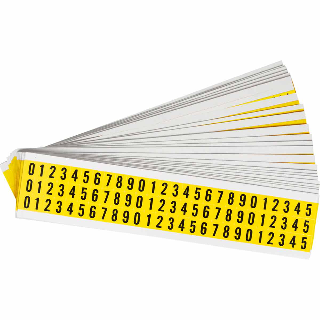 Product image for Brady 3410-# KIT 3410 Series Repositionable Number and Letter Labels, 0 to 9, 0.5" H x 0.344" W x 0.0073" D
