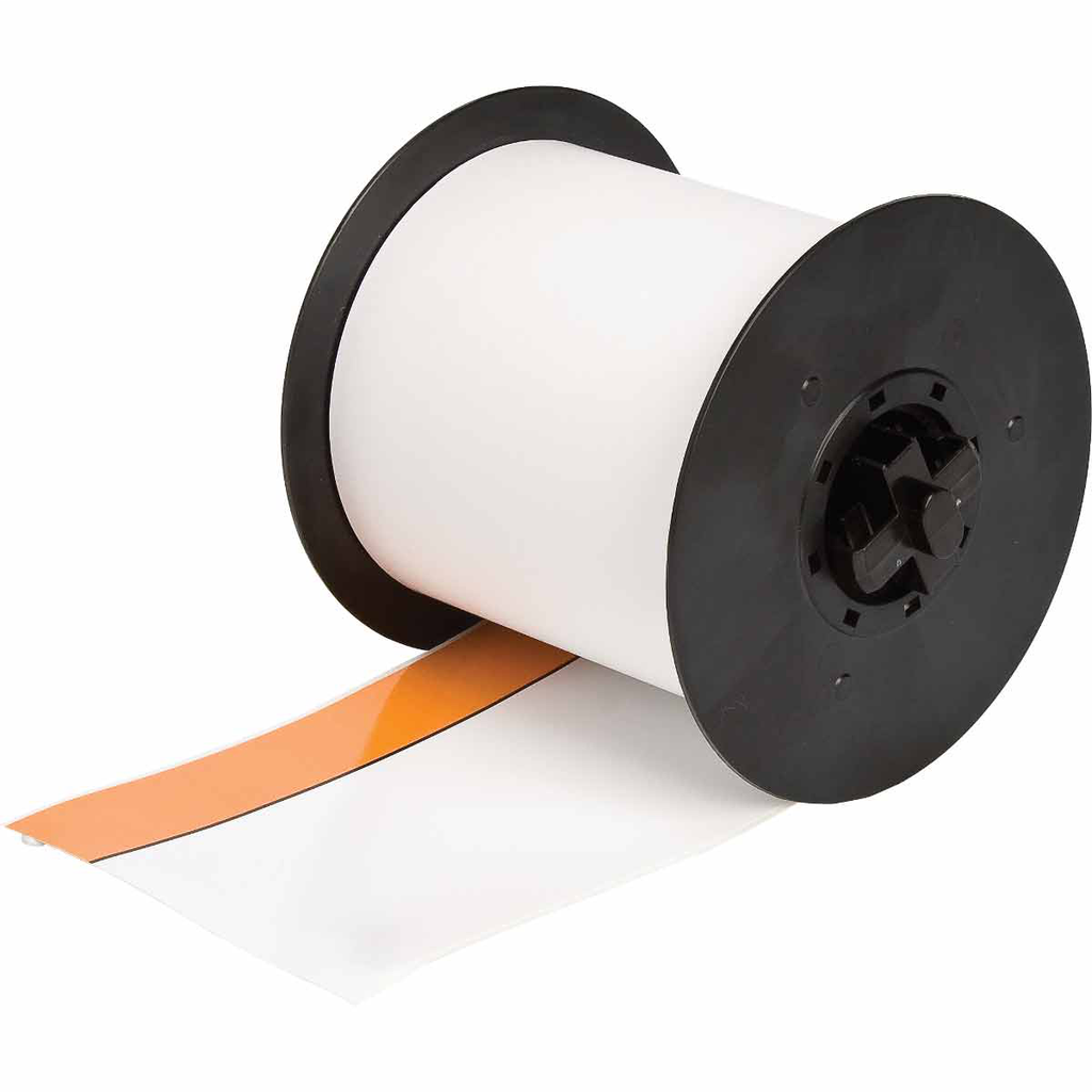 Product image for Brady 113227 MiniMark Series Indoor-Outdoor Vinyl Labels, 3" W x 100' L, Orange/White, Acrylic