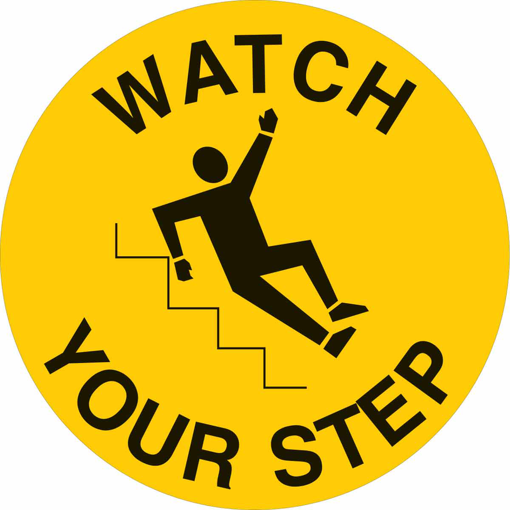 Product image for Brady 49807 Anti Skid Floor Sign: Vinyl, Black On Yellow, 17" Diameter, Watch Your Step