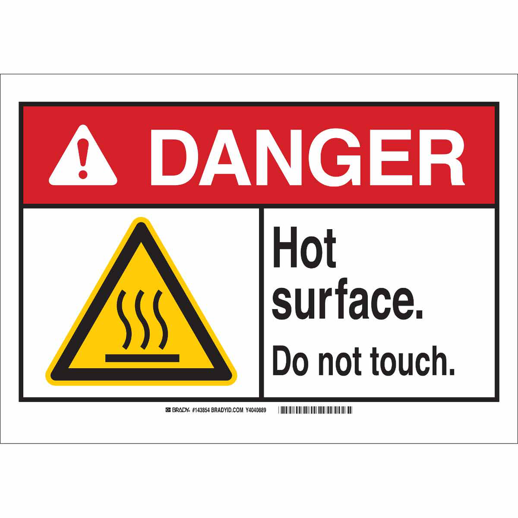 Product image for Brady 143853 DANGER Hot Surface. Do Not Touch. Sign, 7" H x 10" W x 0.006" D, Polyester